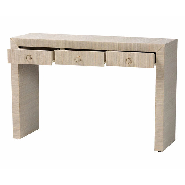 Bali & Pari Cielo Bohemian 3-Drawer Grasscloth Console Table  Wooden Bazar
