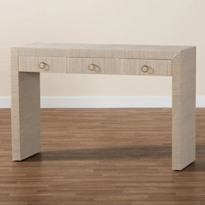 Bali & Pari Cielo Bohemian 3-Drawer Grasscloth Console Table  Wooden Bazar
