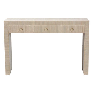 Bali & Pari Cielo Bohemian 3-Drawer Grasscloth Console Table  Wooden Bazar