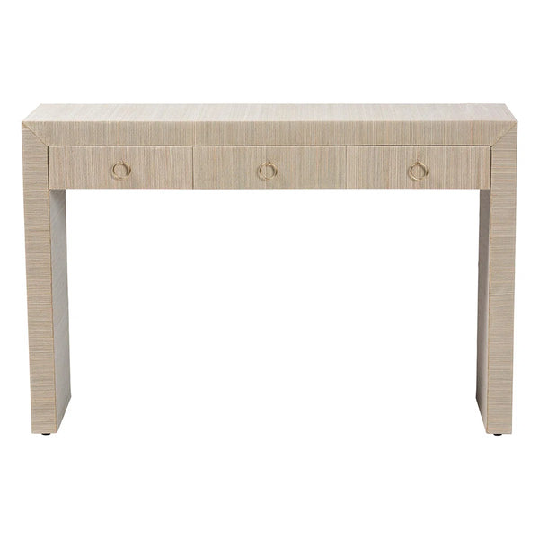 Bali & Pari Cielo Bohemian 3-Drawer Grasscloth Console Table  Wooden Bazar