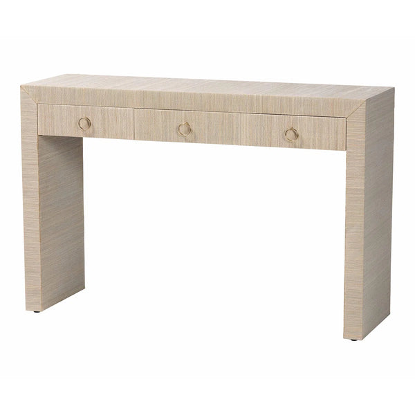 Bali & Pari Cielo Bohemian 3-Drawer Grasscloth Console Table  Wooden Bazar