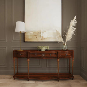 Solid Wood Console Table with 3 Drawers and Lower Shelf in Vintage Oak  Wooden Bazar