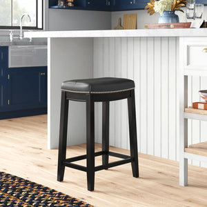 Bartonville Counter & Bar Solid Wood Backless Stool with Upholstered Seat  Wooden Bazar