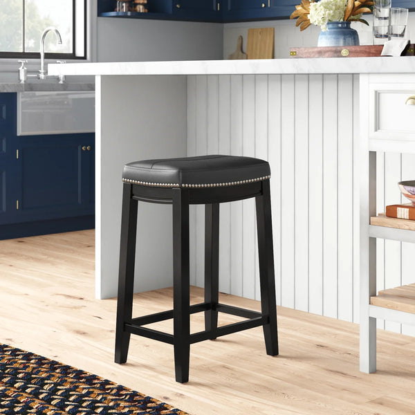 Bartonville Counter & Bar Solid Wood Backless Stool with Upholstered Seat  Wooden Bazar