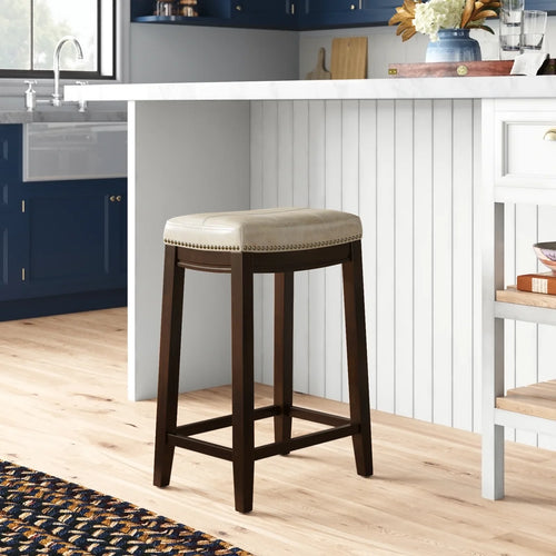 Bartonville Counter & Bar Solid Wood Backless Stool with Upholstered Seat  Wooden Bazar