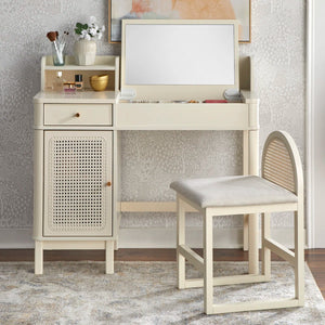 Bayview Vanity Desk and Stool  Wooden Bazar