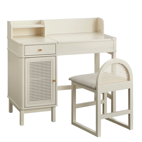 Bayview Vanity Desk and Stool  Wooden Bazar