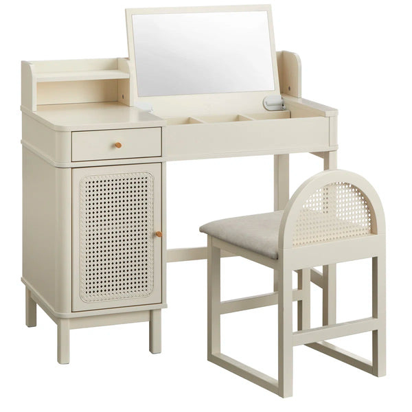Bayview Vanity Desk and Stool  Wooden Bazar