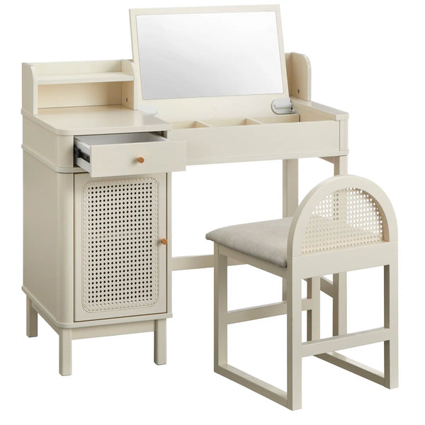 Bayview Vanity Desk and Stool  Wooden Bazar