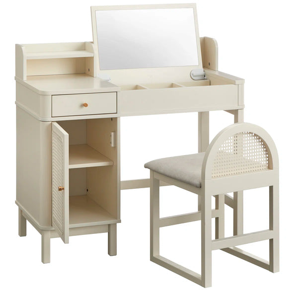 Bayview Vanity Desk and Stool  Wooden Bazar