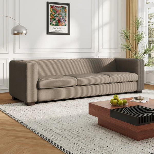 Bernal Upholstered 3-Seater Sofa With Wooden Frame & Cup Holders