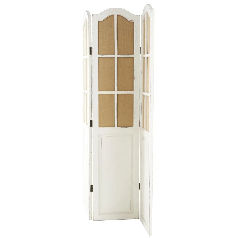 Bigham 3-Panel Beige Wood Folding Room Divider with Burlap Window Pane Design  Wooden Bazar