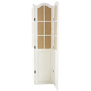 Bigham 3-Panel Beige Wood Folding Room Divider with Burlap Window Pane Design  Wooden Bazar