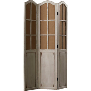 Bigham 3-Panel Beige Wood Folding Room Divider with Burlap Window Pane Design  Wooden Bazar