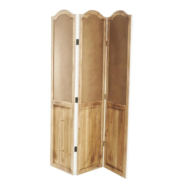 Bigham 3-Panel Beige Wood Folding Room Divider with Burlap Window Pane Design  Wooden Bazar