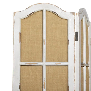 Bigham 3-Panel Beige Wood Folding Room Divider with Burlap Window Pane Design  Wooden Bazar