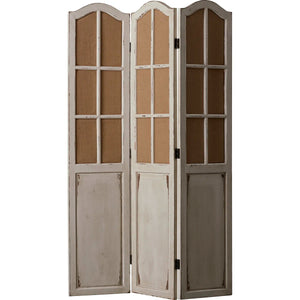 Bigham 3-Panel Beige Wood Folding Room Divider with Burlap Window Pane Design  Wooden Bazar