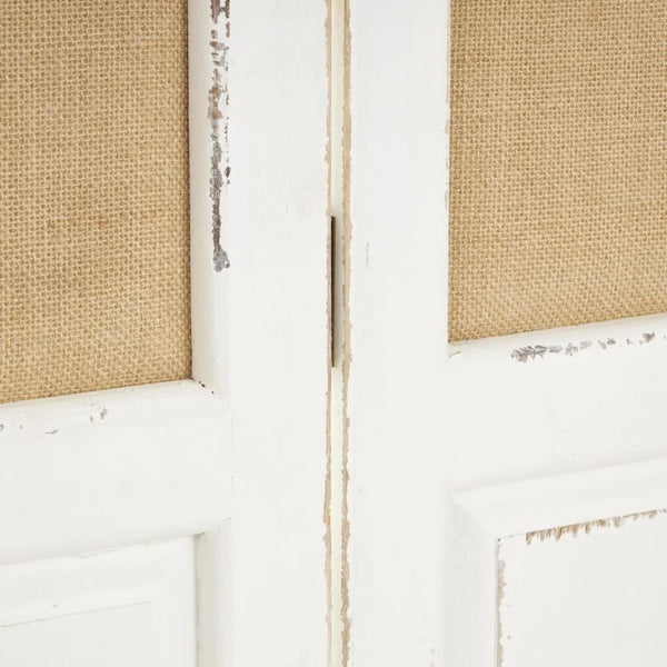 Bigham 3-Panel Beige Wood Folding Room Divider with Burlap Window Pane Design  Wooden Bazar