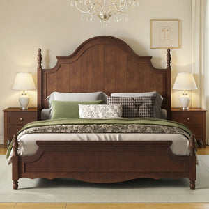 Traditional Queen Size Solid Wood Four Poster Bed,Yellow Brown