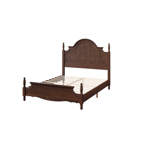 Traditional Queen Size Solid Wood Four Poster Bed,Yellow Brown