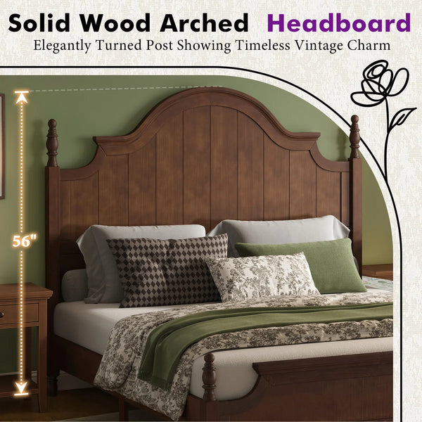 Traditional Queen Size Solid Wood Four Poster Bed,Yellow Brown
