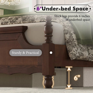 Traditional Queen Size Solid Wood Four Poster Bed,Yellow Brown