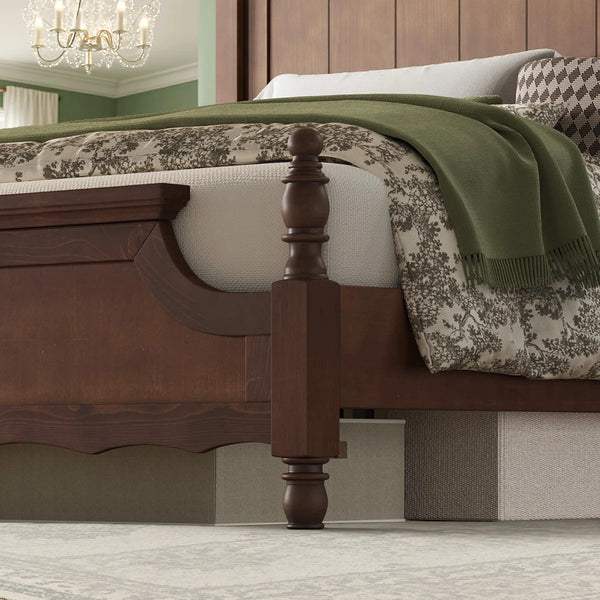Traditional Queen Size Solid Wood Four Poster Bed,Yellow Brown