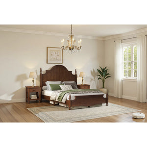 Traditional Queen Size Solid Wood Four Poster Bed,Yellow Brown