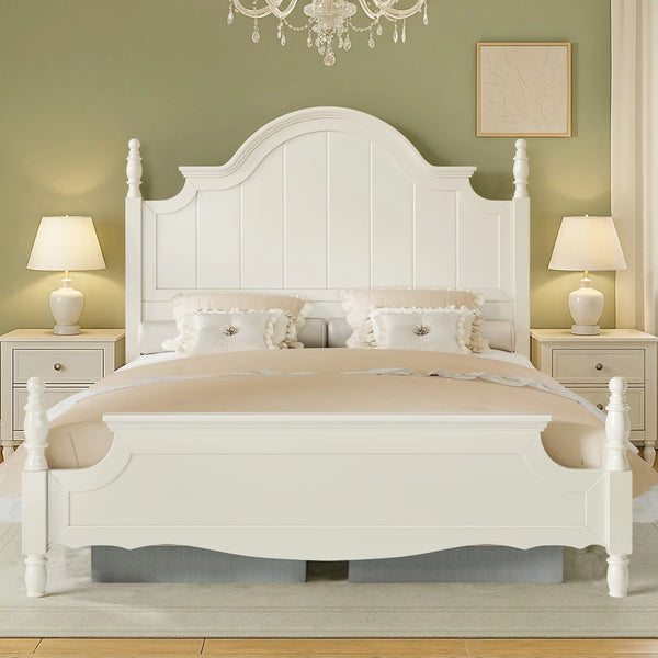 Traditional Queen Size Solid Wood Four Poster Bed,Yellow Brown