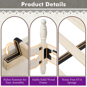 Traditional Queen Size Solid Wood Four Poster Bed,Yellow Brown