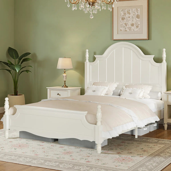Traditional Queen Size Solid Wood Four Poster Bed,Yellow Brown