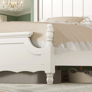 Traditional Queen Size Solid Wood Four Poster Bed,Yellow Brown
