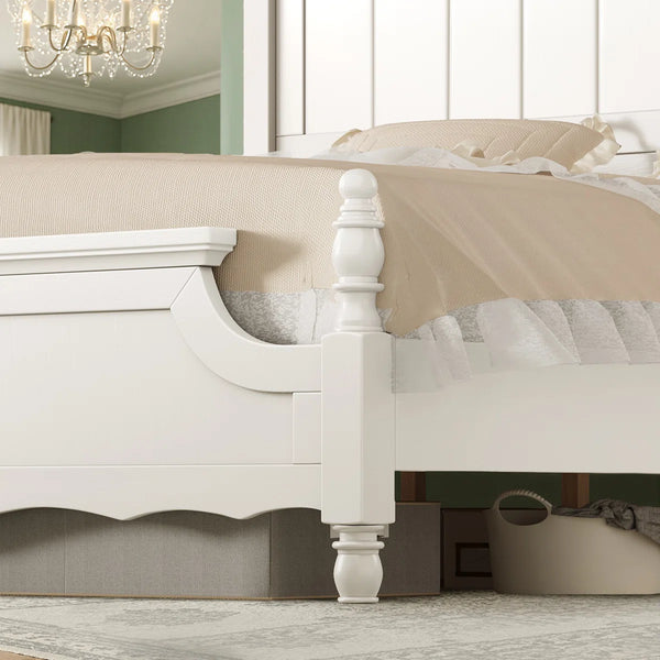 Traditional Queen Size Solid Wood Four Poster Bed,Yellow Brown