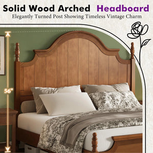 Traditional Queen Size Solid Wood Four Poster Bed,Yellow Brown