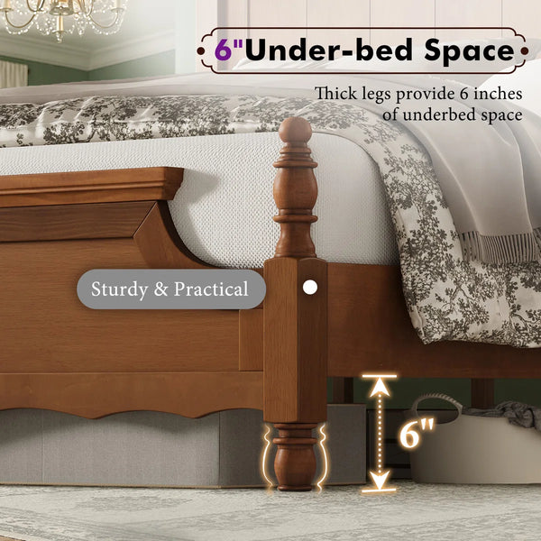 Traditional Queen Size Solid Wood Four Poster Bed,Yellow Brown