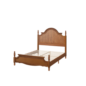 Traditional Queen Size Solid Wood Four Poster Bed,Yellow Brown