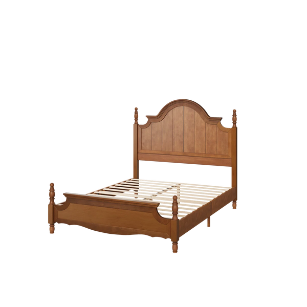 Traditional Queen Size Solid Wood Four Poster Bed,Yellow Brown