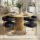 4 Seater Dining Table Sets With Round Table & 4 Upholstered Chenille Gold Chairs