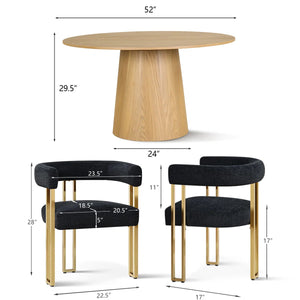 4 Seater Dining Table Sets With Round Table & 4 Upholstered Chenille Gold Chairs