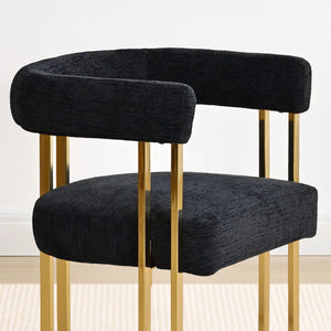 4 Seater Dining Table Sets With Round Table & 4 Upholstered Chenille Gold Chairs