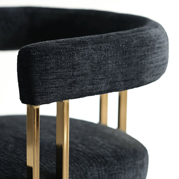 4 Seater Dining Table Sets With Round Table & 4 Upholstered Chenille Gold Chairs
