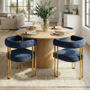 4 Seater Dining Table Sets With Round Table & 4 Upholstered Chenille Gold Chairs