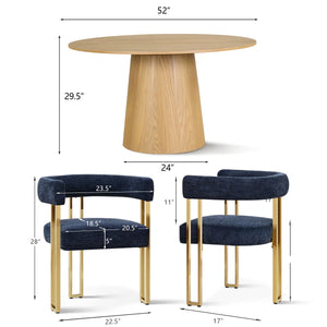 4 Seater Dining Table Sets With Round Table & 4 Upholstered Chenille Gold Chairs