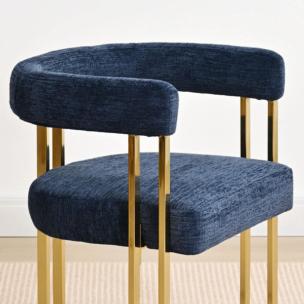 4 Seater Dining Table Sets With Round Table & 4 Upholstered Chenille Gold Chairs