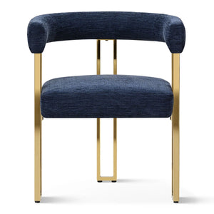 4 Seater Dining Table Sets With Round Table & 4 Upholstered Chenille Gold Chairs