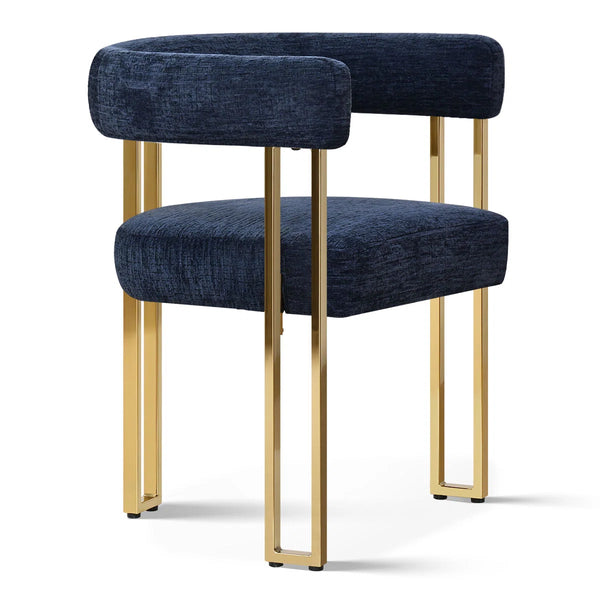 4 Seater Dining Table Sets With Round Table & 4 Upholstered Chenille Gold Chairs