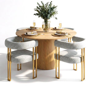 4 Seater Dining Table Sets With Round Table & 4 Upholstered Chenille Gold Chairs