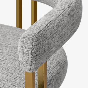 4 Seater Dining Table Sets With Round Table & 4 Upholstered Chenille Gold Chairs