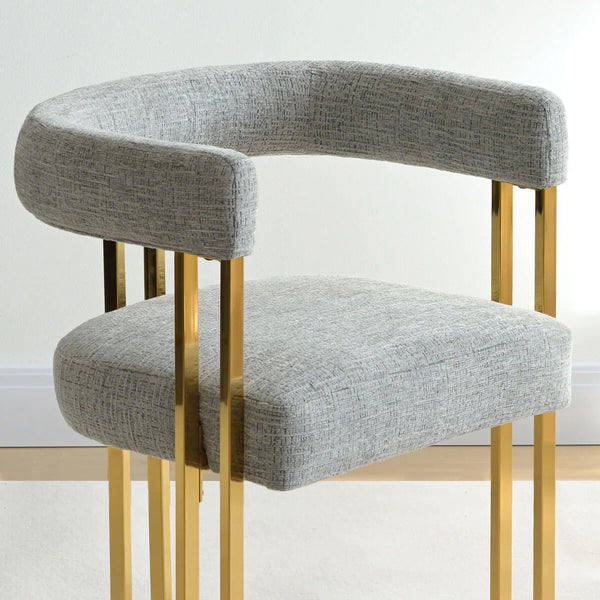 4 Seater Dining Table Sets With Round Table & 4 Upholstered Chenille Gold Chairs