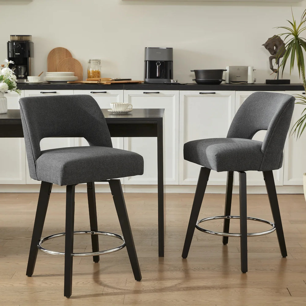 Bisto 26.4" Swivel Counter Stools Set of 2, Upholstered Seat for Kitchen Island  Wooden Bazar
